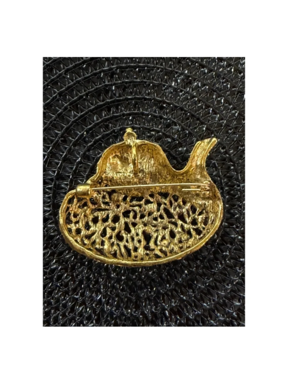 Gold and Multi-color Teapot Brooch, One Size
